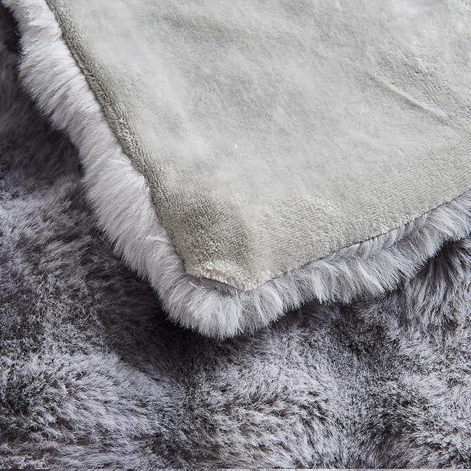 Lotus Karen Faux Fur Blanket Tie-Dye Gray - Big Bubble Rabbit Fluff King Throws for The Bed Large Fluffy Fuzzy Cozy Thick Furry Plush Shaggy Blankets for Men 108x90 Inches