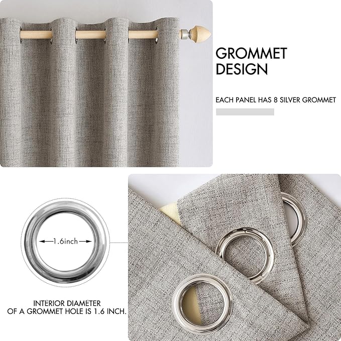 MIULEE 100% Blackout Linen Textured Curtains for Bedroom Solid Thermal Insulated Warm Taupe Grommet Room Darkening Curtains & Drapes Luxury Decor for Living Room Nursery 52 x 45 Inch (2 Panels)