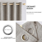 MIULEE 100% Blackout Linen Textured Curtains for Bedroom Solid Thermal Insulated Warm Taupe Grommet Room Darkening Curtains & Drapes Luxury Decor for Living Room Nursery 52 x 90 Inch (2 Panels)