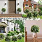 Yunlly Set of 2 Artificial Boxwood Topiary Ball Tree Fake Bushes Shrubs Outdoor Faux Plant with Ground Spike Flowers UV Resistance Greenery for Front Porch Garden Patio Indoor(Yellow,27x18inch)