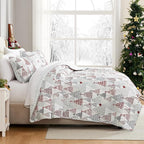 Southshore Fine Living, Inc. King/California King Quilt Set with 2 Pillow Shams, Reversible Coverlet, Cute Christmas Tree Design - Red, White & Silver