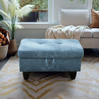 Ottoman Rectangular Storage Ottoman Bench, Flannel Footrest Stool Footstool with Lid for Living Room, Bedroom, Entryway, Light Blue, 28.5"x19"x17.5"