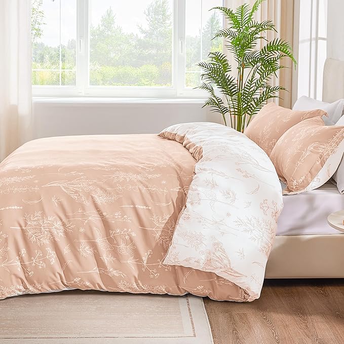 Love's cabin Dusty Rose Pink King Size Comforter Set - King Comforter Set, 3 Pieces Cute Floral Bedding Sets for All Seasons,1 Soft Reversible Botanical Flowers Comforter and 2 Pillow Shams