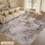 Tortania Washable 9x12 Area Rug for Living Room: Modern Abstract Neutral Large Soft Thin Rugs - Non Slip Indoor Carpet for Bedroom Dining Room Office Nursery Home Floor Decoration - Brown
