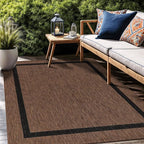 Bordered Outdoor Rug 5x7 Washable Outside Carpet for Indoor Patio Porch Waterproof Easy Cleaning Non Shedding Area Rugs Nut Brown - Black 5 x 7