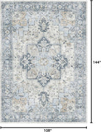 GENIMO 9x12 Area Rugs for Living Room, Machine Washable Non Slip Vintage Rugs, Low Pile Lightweight Chenille Print Rug for Bedroom, Dining Room, Home Office, Blue