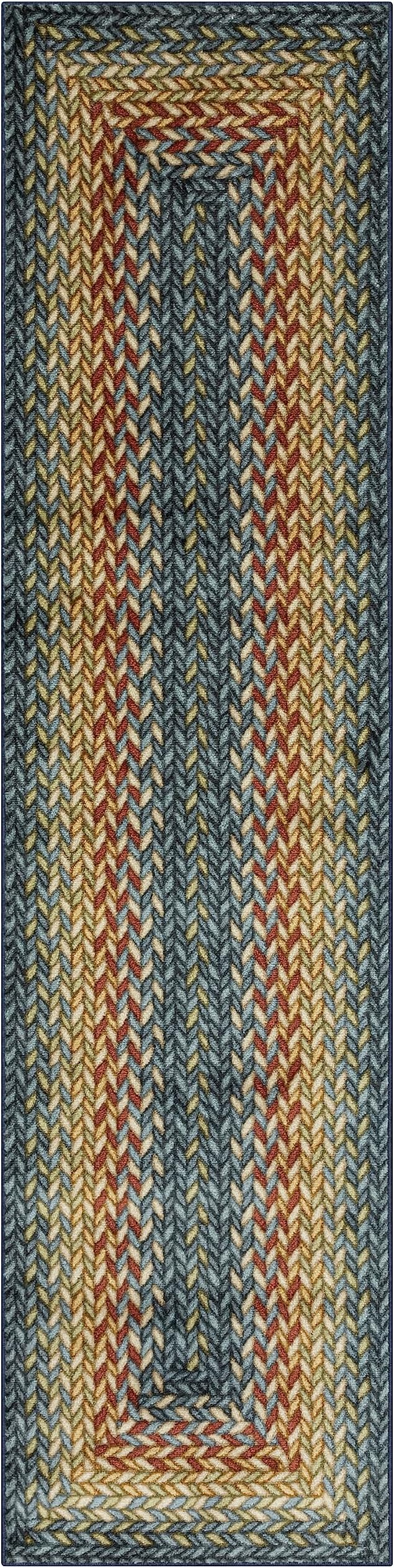 Maples Rugs Marion Bohemian Braided Design Print Runner Rug – Made in USA – Washable, Non Slip Indoor Long Carpet for Hallway, Kitchen, and Laundry Room, 2' x 8', Multi-Color