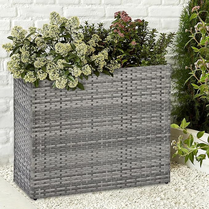 SUNNYPARK Tall Rectangular Planter with Removable Liner, All-Weather PE Rattan Large Modern Planters Indoor Outdoor Flower Plant Pots Garden Box Patio Yard Front Porch Deck