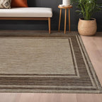 Beverly Rug Large Outdoor Rug 9x12 Modern Bordered Area Rugs for Indoor and Outdoor Patio Deck Porch Garden Waterproof Weather Sun Resistant Washable Outside Carpet (9 x 12 Jute)