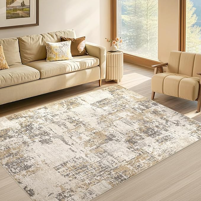 Tortania Washable 3x5 Area Rug - Modern Abstract Neutral Rugs Indoor Soft Thin Mat Non Slip Carpet for Entrance Front Door Living Room Bedroom Home Floor Decoration - Beige/Brown/Gray