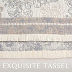 jinchan Boho Floral 100% Cotton Blanket 4-Layer Throw Blanket with Tassel Grey and White Flower Butterfly Soft Luxury Rustic Farmhouse Decor Blanket for Couch Bed 80x90 inch All Season Gift for Women