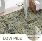 GENIMO Machine Washable 9x12 Area Rugs for Living Room, Non Slip Vintage Rugs, Low Pile Lightweight Chenille Print Rug for Bedroom, Dining Room, Home Office, Tawny Sage