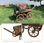 Garden Wooden Decor Rustic Flower Pot,Planters Wagon Indoor Outdoor Backyard Balcony Decor,for Outside Garden Decor Wheelbarrow Planter for Patio (Wooden Wagon)
