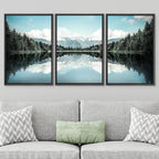 SIGNWIN Framed Canvas Print Wall Art Set Blue Pine Tree Forest Lake Reflection Nature Wilderness Photography Realism Decorative Scenic Rustic Chic for Living Room, Bedroom, Office - 16"x24"x3 Black