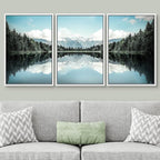 SIGNWIN Framed Canvas Print Wall Art Set Blue Pine Tree Forest Lake Reflection Nature Wilderness Photography Realism Decorative Scenic Rustic Chic for Living Room, Bedroom, Office - 24"x36"x3 White