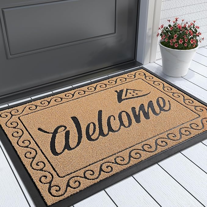 Yimobra Welcome Front Door Mat, Heavy Duty Easy Clean Doormat Indoor Outdoor, Waterproof Quick Dry Floor Mat for Home, Garage, Hign Traffic Areas, Non Slip, Low Profile, 29.5X17 Inches, Yellow