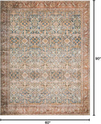 Loloi Layla Collection LAY-04 Ocean/Rust 5'-0" x 7'-6" .13" Thick Area Rug, Soft, Durable, Vintage Inspired, Distressed, Low Pile, Non-Shedding, Easy Clean, Printed, Living Room Rug