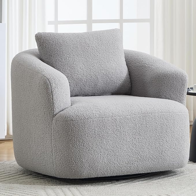 Swivel Accent Chair,360° Rotating Barrel Chair,Teddy Fleece High-Resilience Sponge Single Sofa, Easy Assembly for Living Room, Bedroom, Apartment Light Grey
