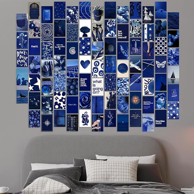 Y2K BOO Dark Navy Aesthetic Wall Collage Kit - 100 Trendy Deep Blue Photos for Minimalist Room Decor, 4"x6" Modern Art Prints for Teen Bedroom, College Dorm & Apartment Wall Aesthetic