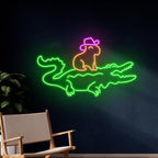Cowboy Capybara Crocodile Neon Sign Crocodile Capybara Cowboy Hat Led Sign LED Signage