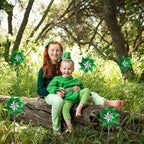 Hausse 10 Pack Reflective Pinwheels Holiday Decor, Extra Sparkly Wind Sculptures for St. Patrick's Day Decorations Party Supplies, Deterrent to Scare Birds Away from Garden Yard Patio Farm, Green