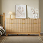 63" Long Dresser for Bedroom, 9-Drawer Fluted Dresser, Extra-Wide Wood Chest of Drawers with Smooth Metal Slides, Stable Base, Modern Clothes Storage Cabinet for Living Room, Hallway, Nursery