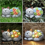 Otdair Solar Garden Decor Cat, Cat Lover Gifts with Succulent and 7 LED Lights for Outside,Outdoor Solar Lights for Yard, Garden and Patio, Unique Gift for Women
