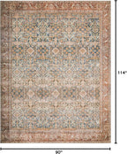 Loloi Layla Collection LAY-04 Ocean/Rust 7'-6" x 9'-6" .13" Thick Area Rug, Soft, Durable, Vintage Inspired, Distressed, Low Pile, Non-Shedding, Easy Clean, Printed, Living Room Rug