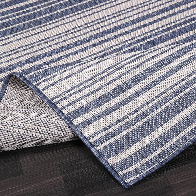Stripe Outdoor Rug 5x7 Washable Outside Carpet for Indoor Patio Porch Waterproof Easy Cleaning Non Shedding Area Rugs Blue 5 x 7