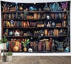 HVEST Magic Bookshelf Tapestry Wall Hanging Vintage Bookshelf Witchy Books Plant Skull Gothic Halloween Tapestry Aesthetic Starry Sky Tapestries for Bedroom Living Room Dorm, 51L x 59W Inches