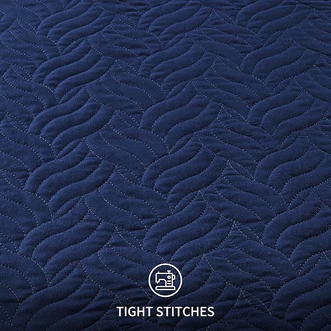 Love's cabin King Size Quilt Set Navy Blue Bedspreads - Soft Bed Summer Lightweight Bedspread Comforter - Modern Style Wave Pattern Coverlet for All Season - 3 Pieces (1 Quilt, 2 Pillow Shams)