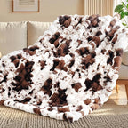 Touchat Cow Print Blanket for Couch, Faux Fur Throw Blanket, Super Heavy Warm Cozy Blankets for Bed Sofa, Bubble Plush Fuzzy Soft Mink Blanket for Living Room Bedroom, Cow Brown