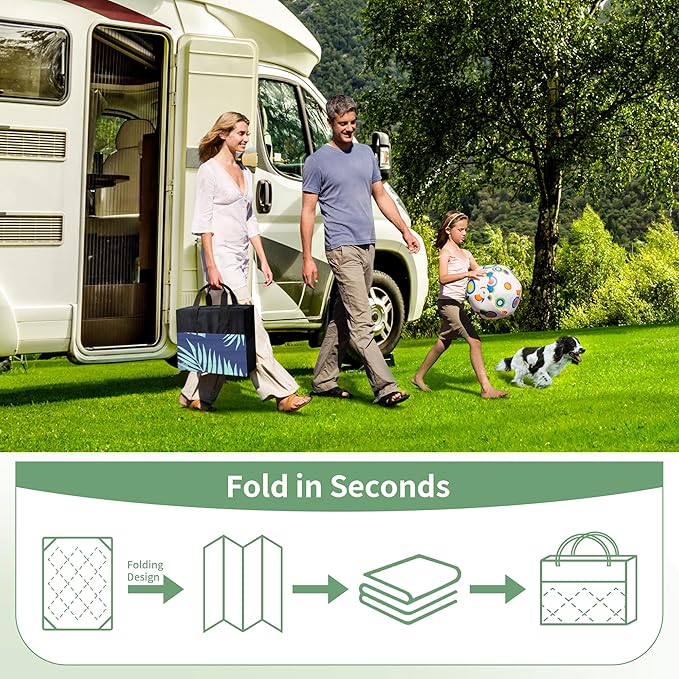 GENIMO Outdoor Rug 5' x 8' Waterproof for Patios Clearance, Reversible Outdoor Plastic Straw Camping Rug Carpet, Large Area Rugs Mats for RV, Camper, Deck, Balcony, Porch, Beach, Royal Blue&Blue Green