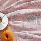 jinchan Boho 100% Cotton Muslin Twin Size 60x80 Inches Blanket Lightweight 4-Layer Quilted Soft Pink Red Floral Throw Blanket Reversible Comfy Flower Breathable All Seasons Couch Bedroom Decor