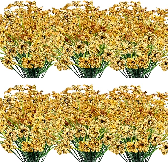 20 Bundles Artificial Flowers Outdoor UV Resistant Fake Flowers No Fade Faux Plastic Plants Garden Porch Window Box Decorating (Yellow)…