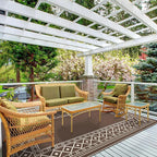 GENIMO Outdoor Rug Waterproof for Patio Decor, 5'x8' Reversible Plastic Straw Rug Carpet, Camping Mat for Outdoor, RV, Backyard, Deck, Balcony, Picnic, Beach, Coffee & Beige