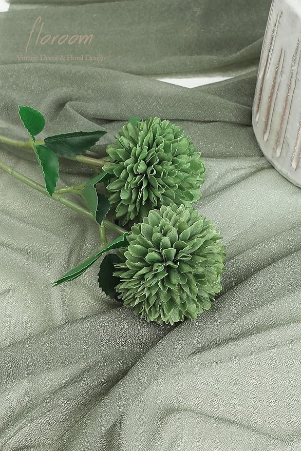Floroom 12pcs Emerald Green Faux Silk Mums Artificial Flowers Bulk Fake Chrysanthemums with Stems for DIY Wedding Table Centerpieces Floral Arrangements Vase Fillers Home Decorations