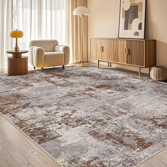 Tortania Washable 5x7 Area Rug for Living Room: Modern Abstract Neutral Large Soft Thin Rugs - Non Slip Indoor Carpet for Bedroom Dining Room Office Nursery Home Floor Decoration - Brown