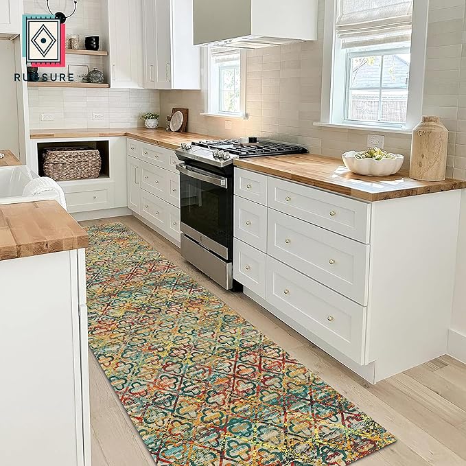 RUGSURE Washable Area Rugs, 2'6'' x 8' - 1/6 Thick - Stain & Water Resistant Non-Slip - Perfect Resistant Rug for Living Room, Bedroom, Nursery, Pet & Child Friendly, Vibrant Colors Rugs, Multicolor