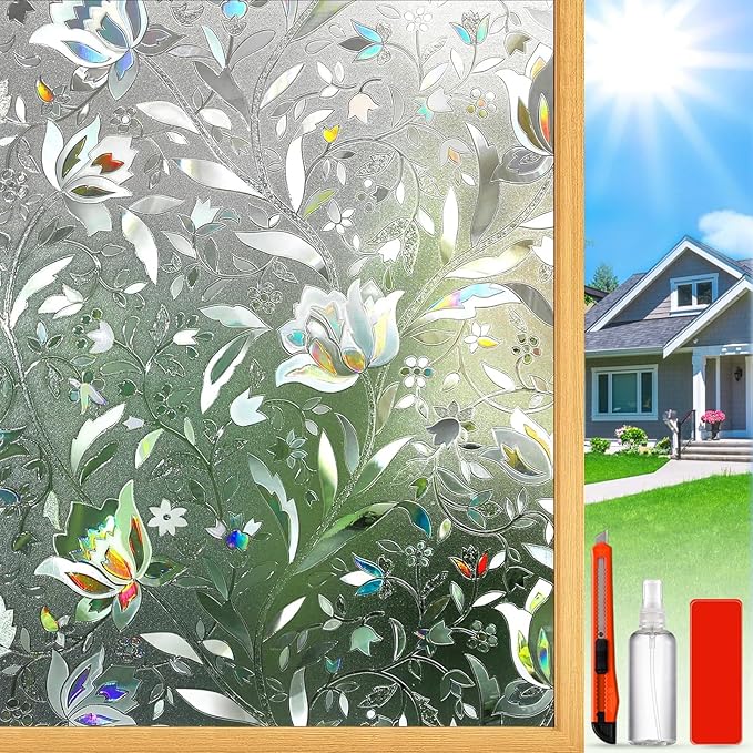 Reusable Static Cling Rainbow Window Privacy Film Decorative, Stained Glass Window Clings for Home Glass Doors, 17.5" by 78.74"