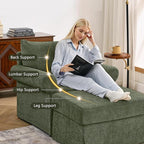 35.82” Accent Chair with Ottoman Upholstered Living Room Chairs for Reading Chair with Chaise Lounge Chairs Indoor, Comfortable Armchair for Bedroom (Green, 35.82")