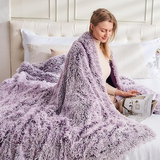GONAAP Fuzzy Faux Fur Throw Blanket Queen Size Frosty Purple Super Soft Cozy Plush Fuzzy Shaggy Blanket for Couch Sofa Bed (Frosty Purple, Queen(90"x90"))