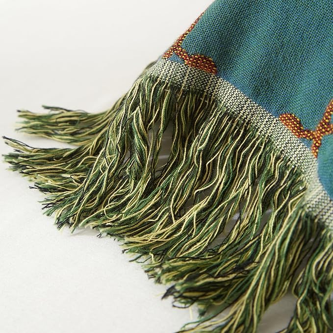 Boho Throw Blanket for Bed 60”x80”, 100% Cotton Woven Blanket for Couch Sofa, Ultra Soft 4-Layer Muslin Quilt with Bird Floral Printed, Farmhouse Bed Blanket/Cover for Living Room Decor