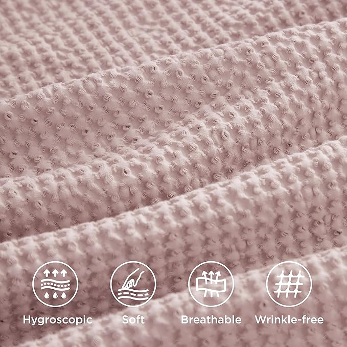 Bedsure Cotton Duvet Cover King - 100% Cotton Waffle Weave Pink Duvet Cover King Size, GentleSoft™ and Breathable Bedding Set for All Season, 3 Pieces, 104"x90"