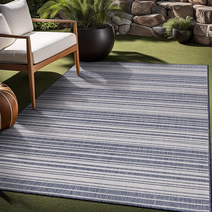 Stripe Outdoor Rug 6x9 Washable Outside Carpet for Indoor Patio Porch Waterproof Easy Cleaning Non Shedding Area Rugs Blue 6 x 9