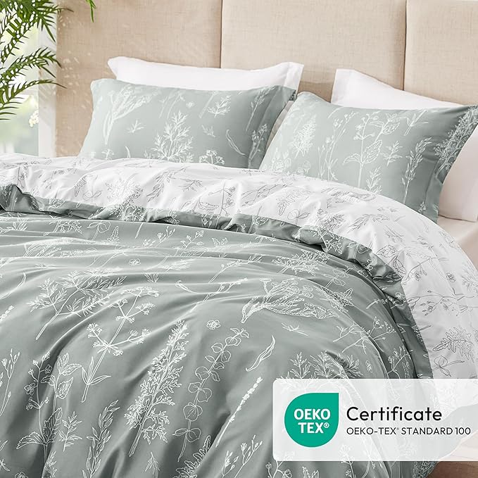 Love's cabin Grey Twin Comforter Set - Twin XL Size Comforter Set Dorm Bedding, 2 Pieces Cute Floral Bedding, Soft Reversible Flowers Comforter, 1 Comforter & 1 Pillow Sham