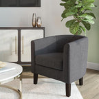 BELLEZE Living Room Chair, Linen Round Accent Barrel Chair, Club Tub Sofa Chair for Bedroom, Corner Chair with Flared Legs and Cozy Soft Padding - Highland (Gray)