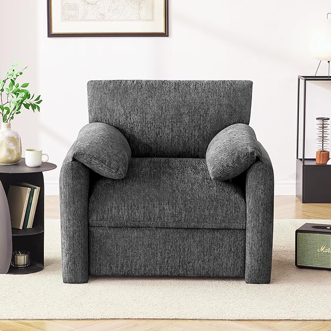 Chenille Oversized Armchair, 38.6'" Wide Accent Chairs for Living Room & Bedroom Modern Lounge Chair, Upholstered Mid-Century Reading Chair (Darkgray, 1 Pack)