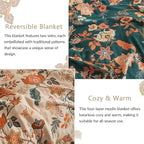 Boho Throw Blanket for Couch Sofa Bed, 100% Cotton Woven Quilt with Tassel 80”x90”, Super Soft Muslin Blanket with Floral Printed, Decorative Reversible Bed Blanket/Cover for All Seasons