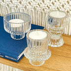 Kate Aspen Vintage Ribbed Glass Black Candlestick Holders, Pillar Candle, Tealight & Votive Candle Holders (Set of 6, 3 Assorted Sizes), Dining Table Decor, Shelf Decor, Centerpiece